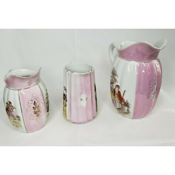 Vintage Pink White Courting Madame Pitcher Set Made In Germany - Picture 8 of 10